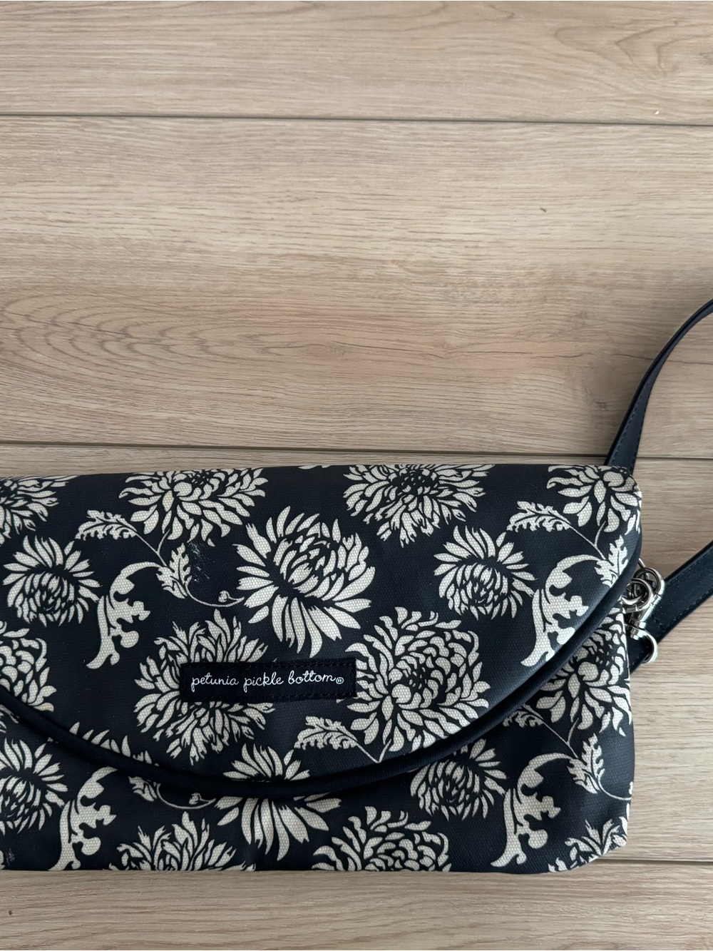Petunia Pickle Bottom Black and Cream Floral Crossbody Clutch